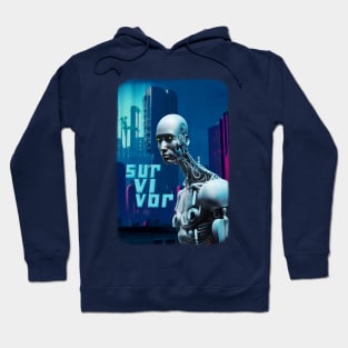 Cyborg Survivor Humanoid Robot in Nuclear City Destruction Hoodie